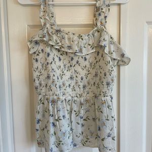 Floral print smocked peplum top